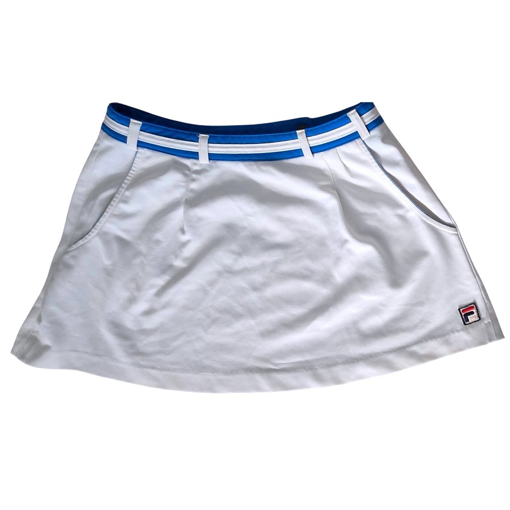 Fila White Tennis Skirt Blue Waistband‎ Women's Athleisure Activewear